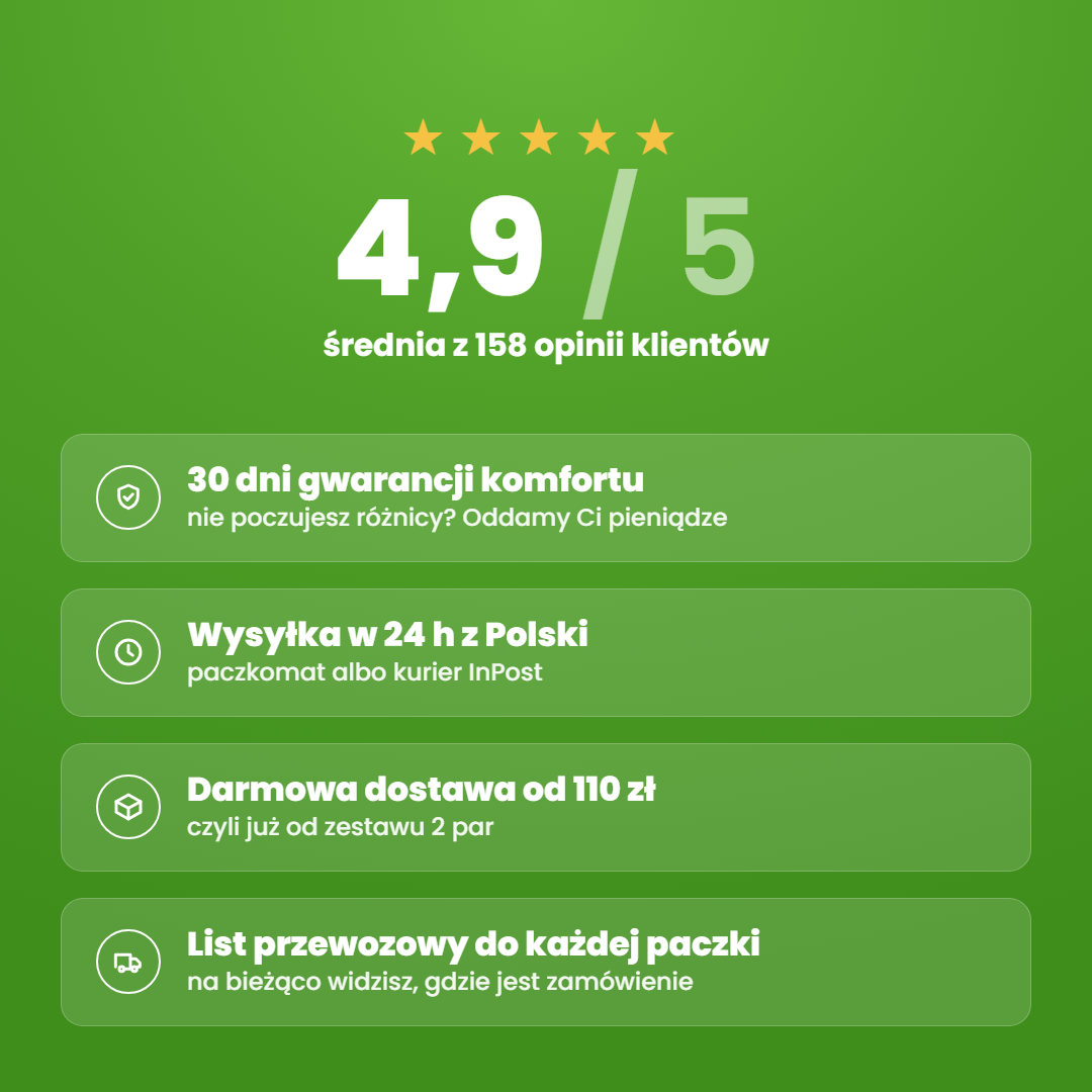 Wkładki Stepli™ — 4,9/5 ze 158 opinii, 30 dni gwarancji zwrotu pieniędzy