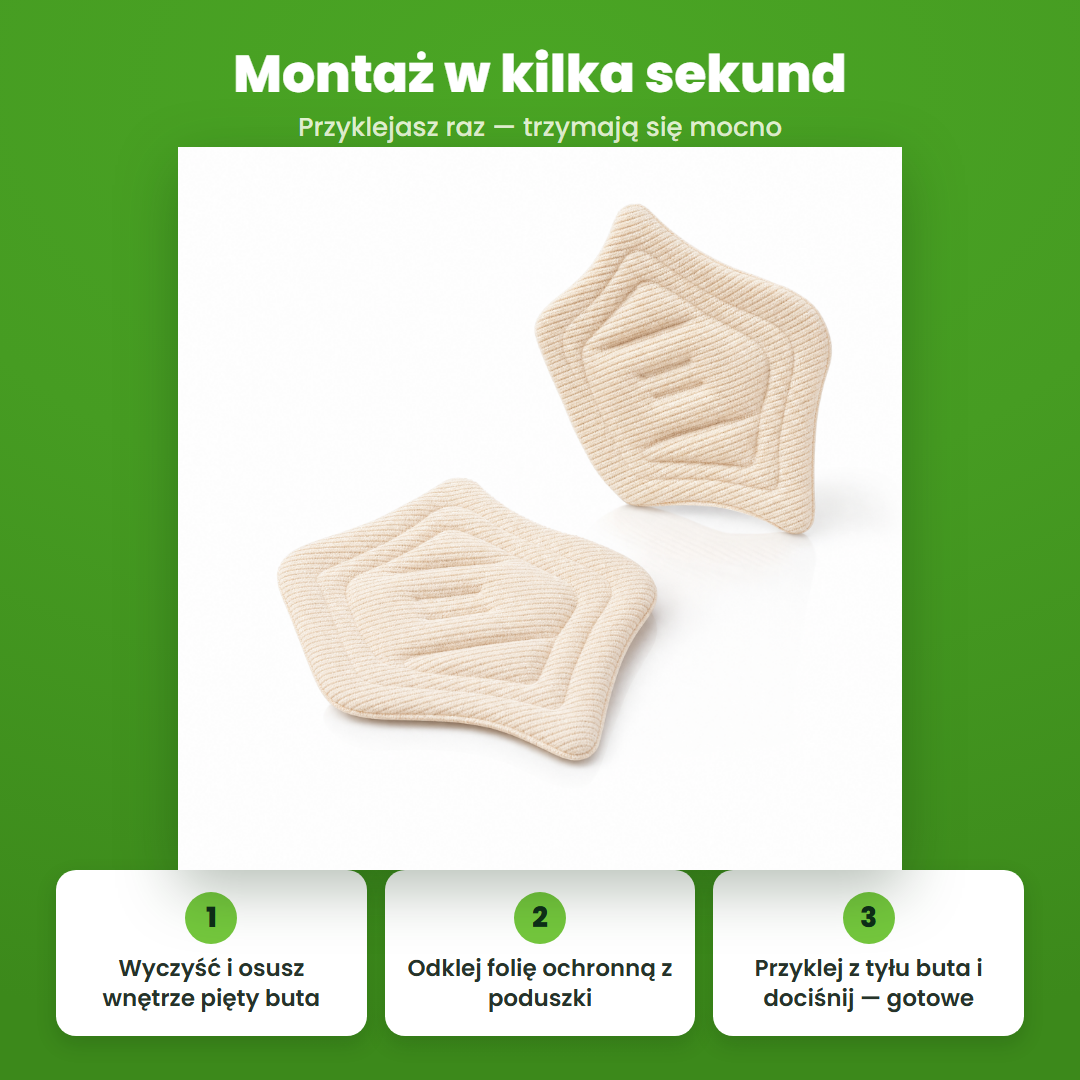 Montaż poduszek na piętę Stepli™ — 3 kroki